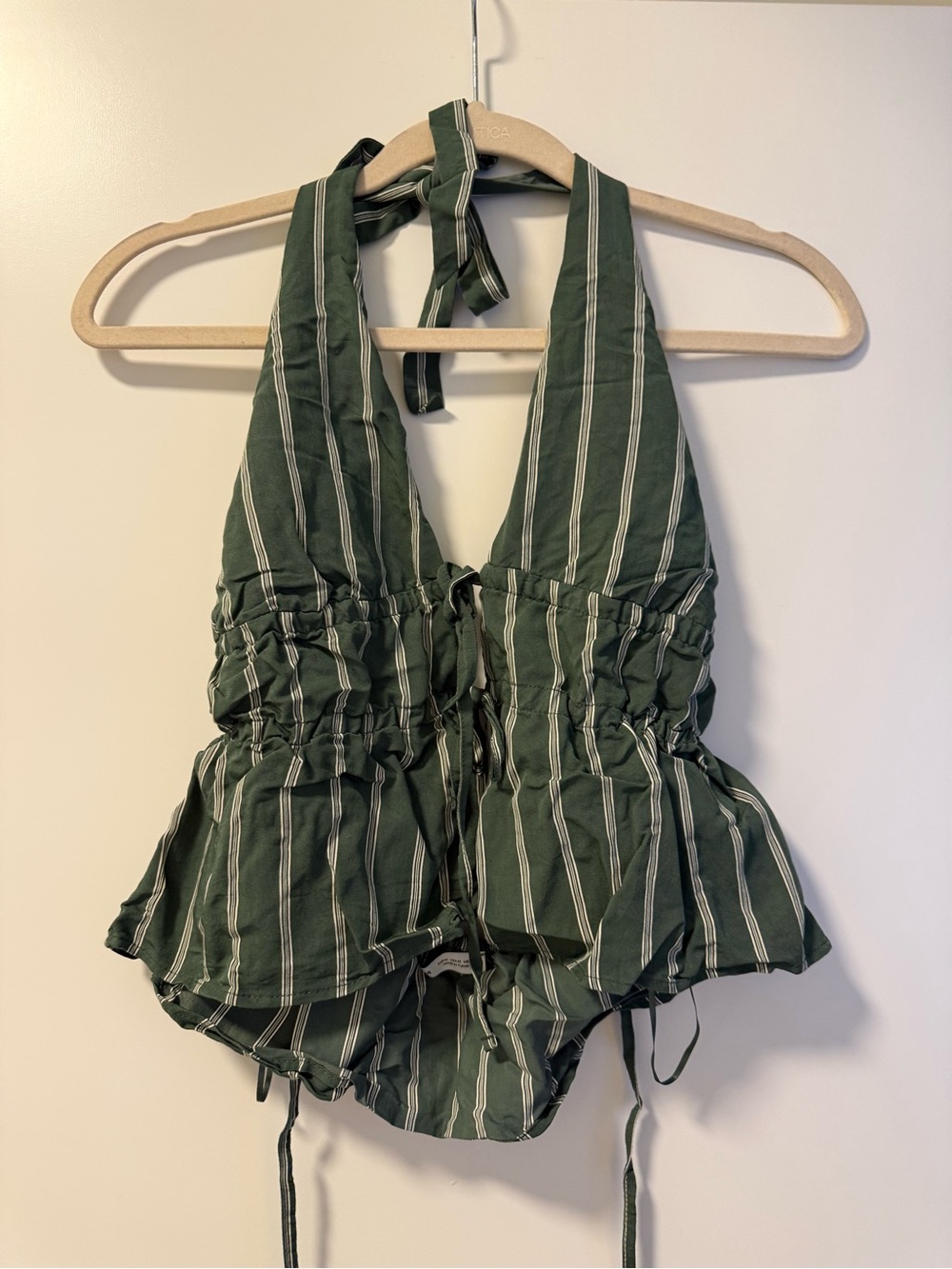 Bershka Olive Green Striped Halter Peplum Camisole